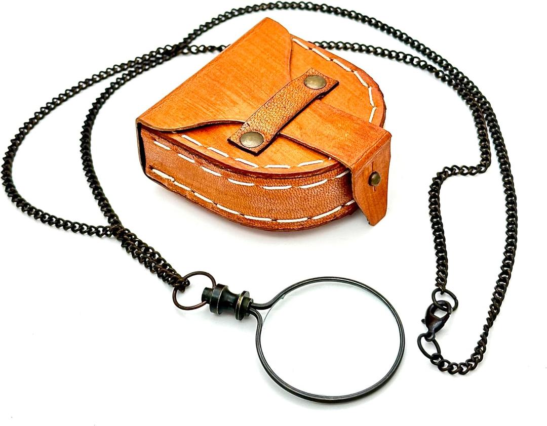 Monocle Pocket Monocle Brass Magnifying Glass Vintage magnifiers Retro Steampunk Magnifier with Leather Box Loupe Magnifier Reading Art Craft Gift Collectible Keepsake Stock Filler
