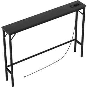 Aduanbang 5.9" Console Table with Outlet Narrow Sofa Table, Behind Couch Table for Living Room & Hallway, 5.9" x 39.4" x 30", Metal Frame, Rustic Brown
