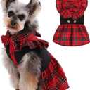 Kuoser Dog Classic Red Plaid Dress for Small Medium Dogs, Puppy Bowknot Tutu Dress with D-Ring Buckle, Cute Pet Vest Dog Princess Skirt for Wedding Holiday Party Photography Medium
