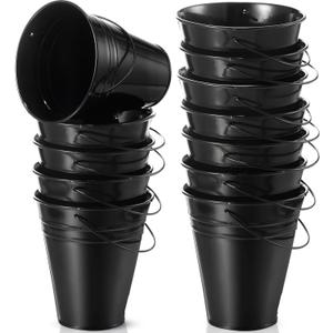 Sadnyy 12 Pack Metal Buckets with Handle, Galvanized Bucket 4.5 x 5 Inch Basket Bucket Party Supplies, Crafts for Christmas Halloween Candy Bars Vase Crafts(Black)