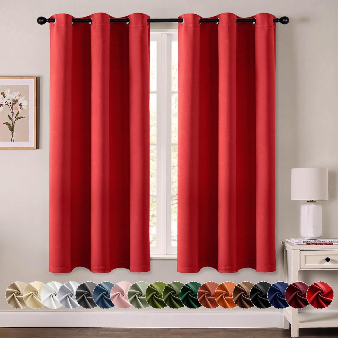 MIULEE Christmas Red Blackout Curtains for Bedroom Living Room 63 Inches Long 2 Panels, Thermal Insulated Room Darkening Drapes Solid Grommet Top Light Blocking Window Treatments 40x63 Inch