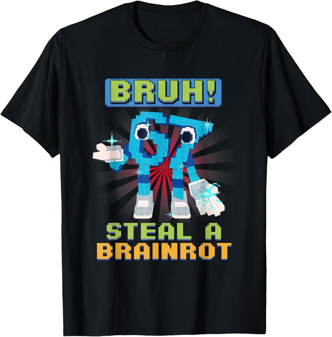 Funny Pixel Meme Bruh 67 Steal a Brainrot T-Shirt (S)