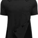 Deyeek Shoulder Post Surgery Recovery Shirts for Men Full Tear Away Short Sleeve T Shirt Adaptive Chemo Clothing (Black, XXXL)