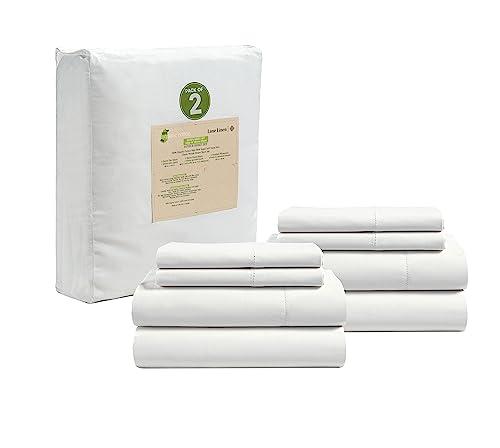 LANE LINEN 100% Organic Cotton Queen Sheets, 8Pc Queen Bed Sheets, Soft & Breathable Queen Size, Crisp Percale Weave, Hotel-Quality Bedding Sheet & Pillowcases - White (2 Pack)