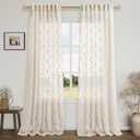 Beige Farmhouse Curtains 90 Inches Long Rod Pocket Tan Sheer Privacy Curtains for Living Room Geometric Embroidered Textured Curtain Drapes Neutral Earth Tone Taupe Cozy Window Curtain 90 inch Length