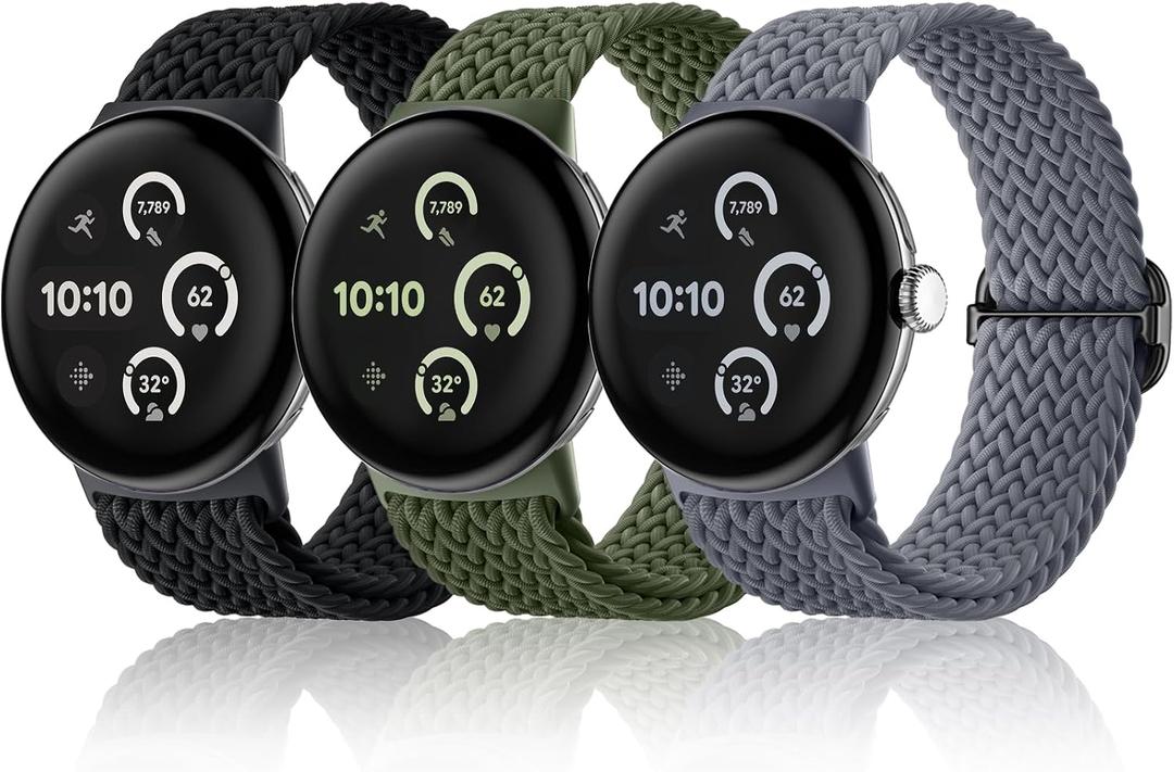Maledan Braided Stretchy Band Compatible with Google Pixel Watch 4 3 41mm/ Pixel Watch 2 1 Band for Women Men, 3 Pack Soft Nylon Breathable Sport Replacement Strap for Google Smartwatch 41mm Accessory