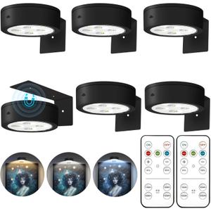 6Pcs Picture Lights for Wall Battery Operated, Magnetic Led Painting Light with Remote Dimmable and Timer, 3 Lighting Modes Art Display Light for Picture Frame, Wireless Wall Decor Puck Lights, Black