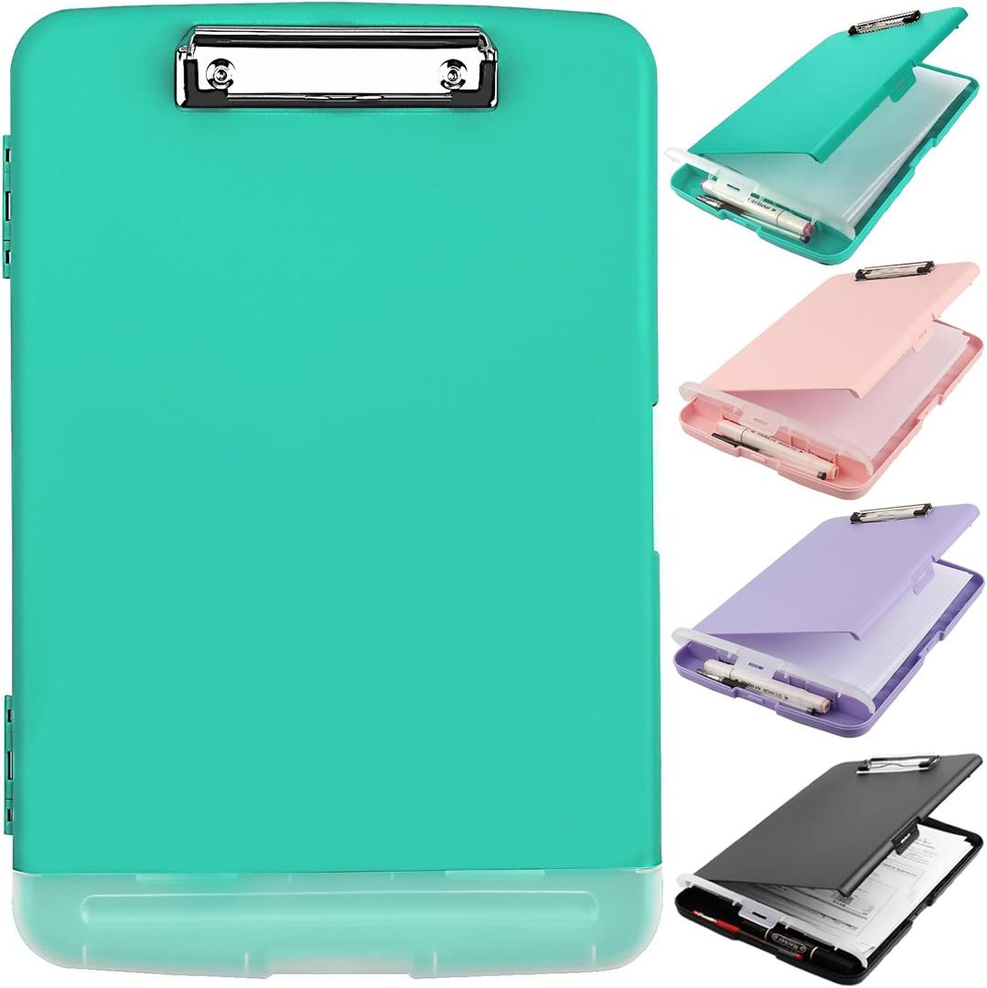 SFLHHDM Clipboard with Storage, Clip Boards 8.5x11, Plastic Clipboards with Pen Holder, Clip Board with Storage Compartments, Nurse Clipboard with Storage for Classroom, Student, Teacher (Mint Green)