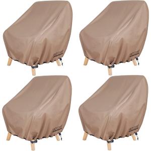 ULTCOVER Waterproof Patio Chair Cover 4 Pack  Outdoor Lounge Deep Seat Single Lawn Chair Cover Fits Up to 35W x 35D x 34H inches (Brown)