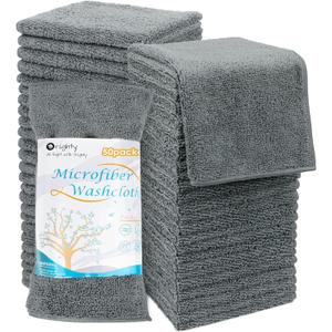 Orighty Washcloths Bulk Towel Sets 50 Pack, Highly Absorbent and Super Soft Microfiber Fingertip Towels, Multi-Purpose Wash Cloths for Bathroom, Hotel, Gym, and SPA, 12x12 Inch, Grey