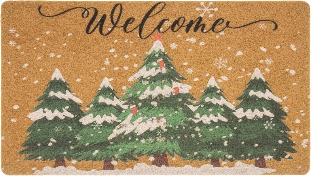 Winter-Welcome-Doormat Outdoor-Entrance Non-Slip Pine Trees Front Door Mat Seasonal Door Mat for Porch Farmhouse 17 x 29 Inch