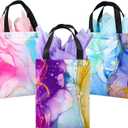 18Pcs Reusable Medium Gift Bags with Handles, 10.2" x 7.8" x 4" - Colorful Marble Party Favor Bags with Tissues for Birthday Parties, Anniversary, Shopping (Pink,Purple and Blue)