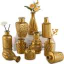 Hewory Golden Small Glass Vases for Centerpieces 10pcs Dark Gold Bud Vase in Bulk, Mini Vintage Decorative Single Flower Vase for Wedding Birthday Party Baby Shower Home Living Room Table Decor