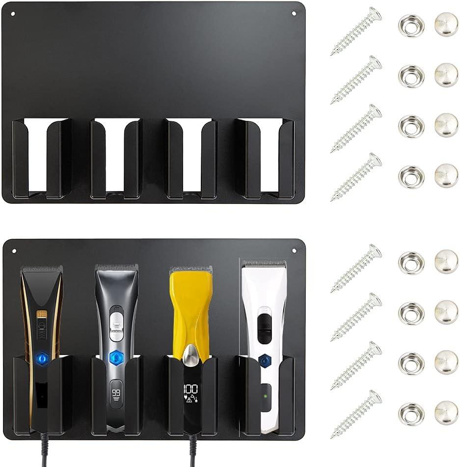 2Pcs Clipper Holders for Barbers, Barber Clipper Organizer, Hair Trimmer Storage Rack (Wall Mount)