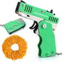Kids Toys Cool Keychain Rubber Band Mini Metal Folding Rubber Launcher Toy with 60 Elastic Rubber Bands for Game Outdoor Activities (Green)