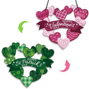 Putuo Decor Valentines Day Door Sign For Front Door Hanging Valentines St Patricks Wall Decor PVC Double-sided Heart Valentine Wreath For Front Door Valentines Day Decorations For The Home 14x12 In