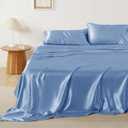 Bedsure Satin Sheets Queen Size - Similar to Silk Sheets, Silky Bedsheet, Luxury & Ultra Soft, Non-Fading & Wrinkle Free, Good for Hair & Skin, Gifts for Women, 4 Pieces, Sky Blue