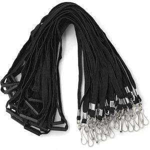 Lanyards Safety Black Lanyards Neck Flat Premium Breakaway Badge Lanyard with J-Hook for ID Nametag Badge Holder (Black, 50 PCS)