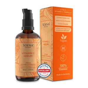 Vitamin C Serum for Face 3 Stable Vitamin C Forms + 4 Power Ingredients: Hyaluronic Acid & Panthenol Brightening Anti Aging Serum for Dark Spots, Fine Lines & Wrinkles Made in Germany, 1,7 fl oz
