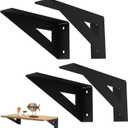 Shelf Brackets 6 x 3 Inch, 4 Pack Solid Floating Shelf Bracket Reversible, Sturdy Matte Black Shelf Brackets, Heavy Duty Shelf Mounting Brackets for DIY Wall Shelves