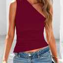 PRETTYGARDEN Womens 2025 Summer Y2K Tops Sleeveless One Shoulder Slim Fit Shirts Ruched Knit Asymmetrical Top Blouse (Red, XXL)
