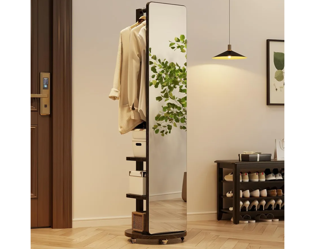 Full Length Mirror Coat Rack Solid Wood Floor Mirror 66"x12" Full Length Mirror with Stand Long Mirrors for Bedroom,Living Room