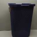 Mind Reader Slim Laundry Hamper with Lid, 60L Clothes Basket, Premium Wicker Design, Plastic, Navy