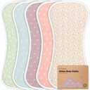 Organic Burp Cloths Baby Boy & Girl - 5-Pack Super Absorbent Cotton Burping Cloths for Babies, Soft & Plush Newborn Spit Up Rags, Infant Towels for Milk Spit Up, Unisex, Large 21" x 10" (Blooms)