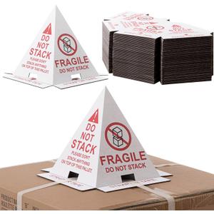 Dunzoom 60 Pcs Do Not Stack Cones 8 x 8 x 10" Do Not Stack Pallet Cones Corrugated Cardboard Safe Shipping and Handling Alerts for Repository Loading Docks (Red White)