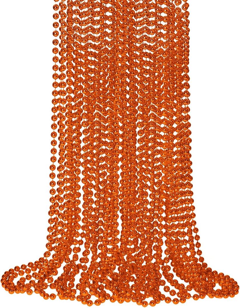 SHAOQINLIN 12 PCS Orange Bead Necklaces, Orange Mardi Gras Beads, Halloween Necklaces, 33 Inch Party Beads Necklace Round Beaded Necklace for Mardi Gras, Christmas, Halloween