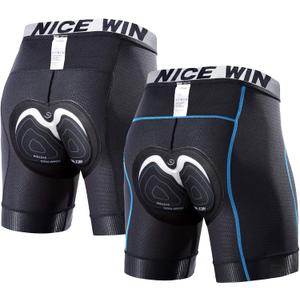 NICEWIN Mens 4D Padded Bike Shorts Anti-slip Leg Cycling Underwear Wide WaistBand Biking Bicycle Motorcycle Underpants (Medium, Black+blue)