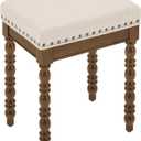 LUE BONA Vintage Vanity Chair with Spindle Solid Rubberwood Legs, 12.4"D x 16.3"W x 18.9"H