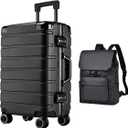 Carry-On Luggage, 2-Piece Carry On Luggage, plus a backpack | Airline-Approved Aluminum Frame | TSA Lock, 360 Spinner Wheels for Lightweight Travel (Black)