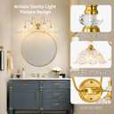 Gold Bathroom Vanity Light, 4-Light Brushed Gold Finish Vanity Light with Floral Clear Glass Shades, Vintage Wall Mount Lighting for Bathroom, Dressing Table