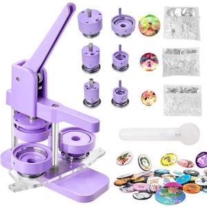 1+1.25+2.25 Inch Button Maker Machine Multiple Sizes - Pin Button Maker Kit for Kids, DIY Button Press Machine with 300 Sets of Supplies(Metal Cover, Plastic Pin Backs, Plastic Film) (Purple)