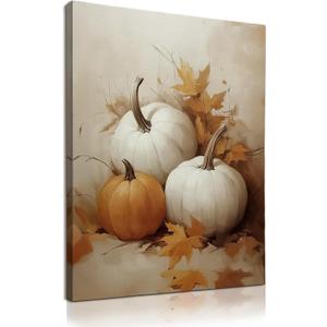 KU-DaYi Vintage Fall Pumpkin Wall Art Decor, Rustic Fall Pumpkin Canvas Prints Pictures Framed, Autumn Farmhouse Thanksgiving Wall Art Prints for Home Bedroom Living Room Kitchen Decor, 11x14 Inches