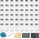 36Pcs 4OZ Glass Spice Jars with 304 Stainless steel Caps, Glass Jars with Minimalist Farmhouse Spice Labels Stickers, Collapsible Funnel, Seasoning Storage Bottles for Spice Rack, Cabinet, Drawer (36)