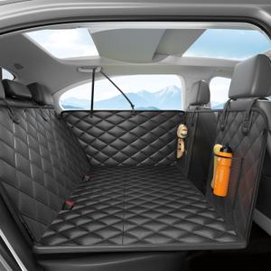 Dog Car Seat Cover for Back Seat, Hard Bottom Back SeatExtender for Dog | Supports 400lbs, Waterproof, Heavy Duty, Scratch Resistant, Dog Hammock for Car SUV and Small Truck, Black