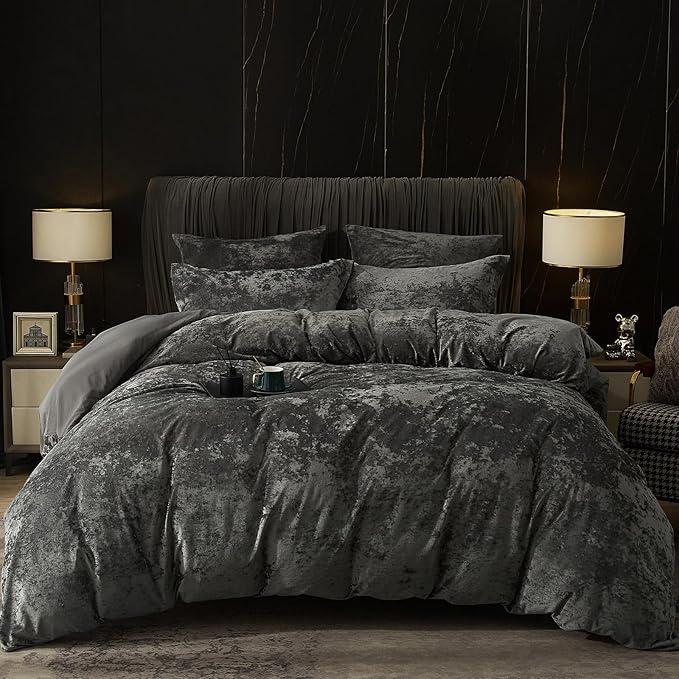 PHF Truly Velvet Duvet Cover Set Twin Size, 2pcs Ultra Soft Breathable Comforter Cover Set, Luxury Cozy Flannel Duvet Cover with Pillow Shams Bedding Collection, 68" x 90", Dark Grey