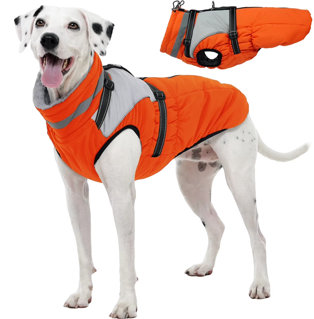 Kuoser Dog Coat, 2 in 1 Dog Jacket with Harness Built in, Winter Waterproof Puppy Puffer Jacket Snowsuit for Small Medium Large Dogs, Cold Weather Reflective Pet Fleece Hunting Vest with Zipper Size XS