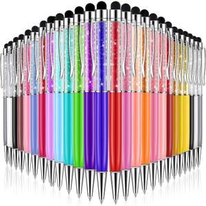 HESTYA 26 Pcs Crystal Stylus Ballpoint Pens for Capacitive Stylus 2-in-1 Glitter Sparkle Diamond Bling Gem Writing Pens Slim Black Ink Ballpoint for Touch Screens Office Stationery Home(Cold Colors)