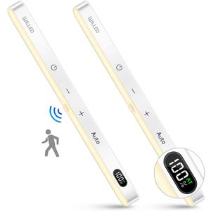 WILLED 3000K Closet Lights Motion Sensored, Battery Display, 60 LED Touch Light Bar, Motion Sensor Light Indoor, Under Cabinet Lights Rechargeable, Stick on Lights for Closet, Kitchen, Hallway, 2 Pack (Warm White 3000K)