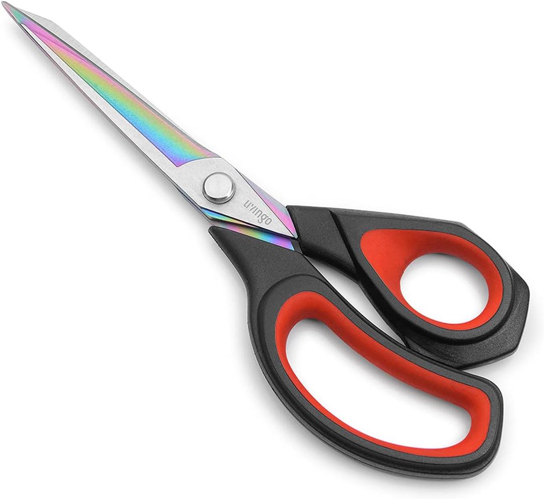 LIVINGO Premium Tailor Scissors Heavy Duty Multi-Purpose Titanium Coating Forged Stainless Steel Sewing Fabric Leather Dressmaking Comfort Grip Shears Professional Crafting (9.5 INCH) (Black/Red)
