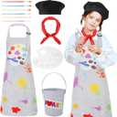 Artist Costume for Kids, Painter Dress Up with Beret, Paint Bucket, Palette, Brush, Scarf, Apron for Boys and Girls