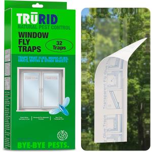 Fly Traps Sticky Window  32 Pack | Pre-Baited, Odorless Pest Control for Fruit Flies, Gnats, Mosquitoes, and Moths  Effective Indoor Fly Paper Strips