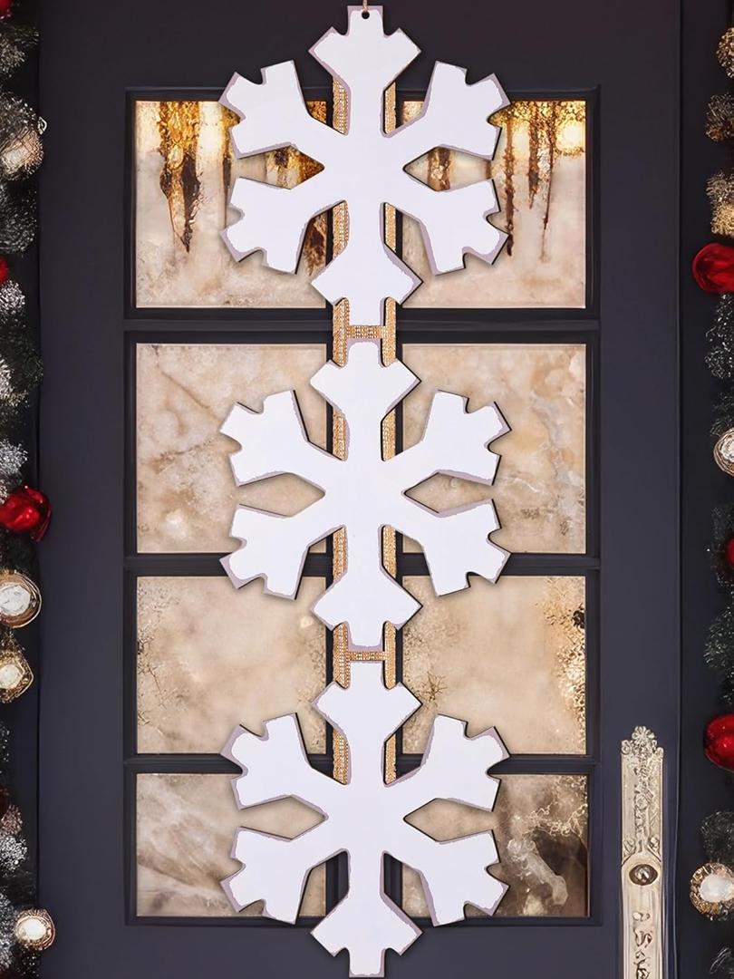 Winter Snowflake Hanging Door Sign Winter Rustic White Snowflake Wooden Hanging Sign Wreath Plaque Decorations for Front Door Porch Home Decor