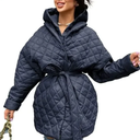 BTFBM Women Button Down Quilted Jacket Coat 2023 Fall Winter Fashion Belt Pockets Removable Padded Hood Puffer Outerwear L Navy