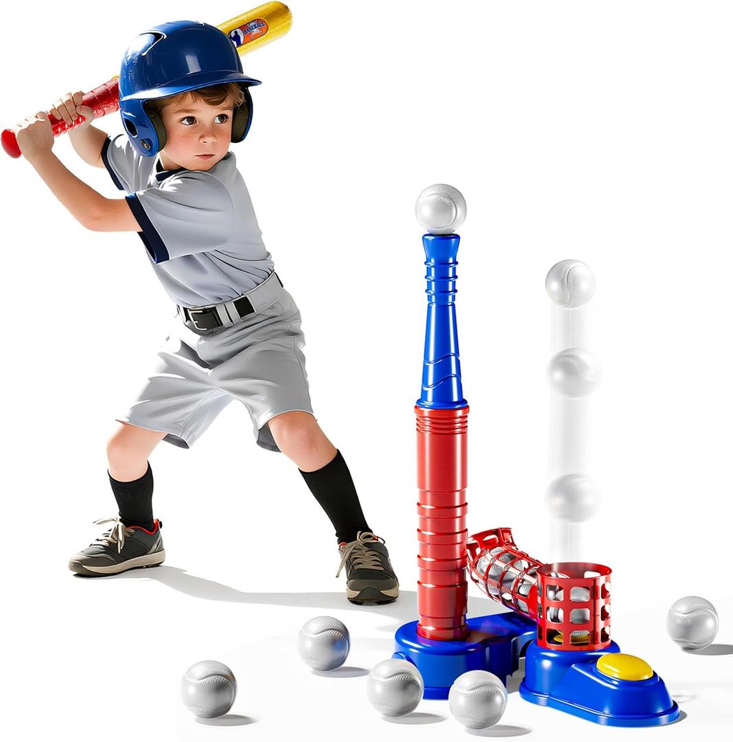 T Ball Sets for Kids 3-5, Baseball T-Ball Set with 10 Balls, Outdoor Sport Toy Games for 3-12 Year Old Boys Girls Toddlers, Training Batting Tee for Backyard and Lawn Play
