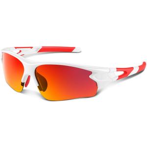 BEACOOL Polarized Sports Sunglasses for Men Women Youth Baseball Fishing Cycling Running Golf Motorcycle Tac Glasses UV400 (White Red)