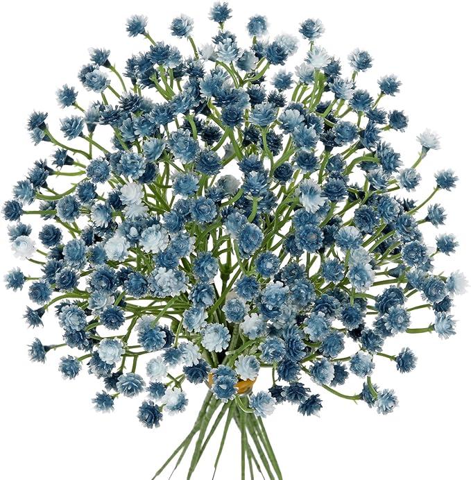 DILATATA Baby's Breath Artificial Flowers Bulk 12 pcs Faux Baby Breath Plastic Flower Fake Gypsophila Flower Arrangement for Crafts Fake Flowers Bouquet for Wedding Centerpieces Blue Baby Breath